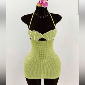 New Green Halter Mini Dress